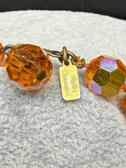 HATTIE CARNEGIE Signed Orange AB UV GLOW Glass Bead Necklace VTG 17.75” 41g HTF
