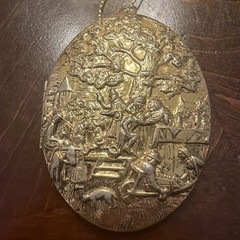 Unmarked Vintage Revlon Locket – 1500’s Village Scene Locket Pendant Goldtone
