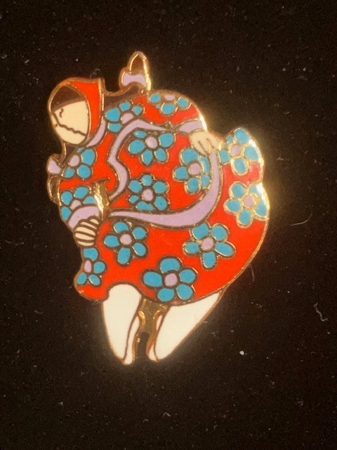 Barbara Lavallee Brooch Pin Vintage Cloisonne mostly Red
