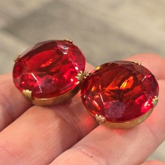 Vintage Red Faceted Glass Clip On Earrings Statement jewelry Glam Retro elegant