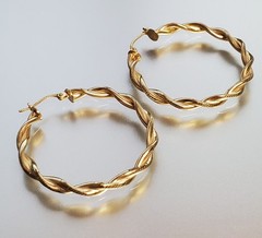 VTG 925 FAS Hoop Earrings 1.25in Sterling Silver 5g Gold Vermeil Twisted Round