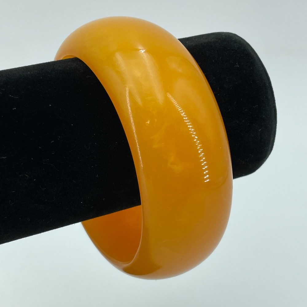 BAKELITE Bangle Bracelet Womens Mustard Yellow Art Deco MCM Chunky Wide 1.25in