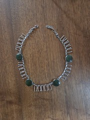 Jade and Silver Vintage Necklace 17 Inches Handmade Adjustable Hook Closure