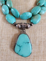 Vintage 925 Sterling Silver Genuine Turquoise Beaded Necklace