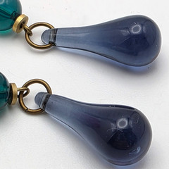Vintage Signed MO Blue Glass Teardrop Dangle Earrings Gold Tone 2.5in