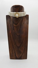Faux Pearl Choker Necklace Gold tone tone Bead Accent Statement Couture 15.5 in