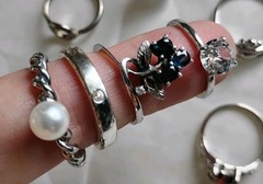 Huge Lot Of 35 Silvertone Costume Vintage Rings Various Sizes Mixed