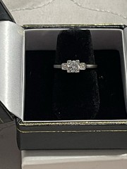 Art Deco c.1930 White Sapphire Diamond 18K White Gold Platinum Ring Sz 5.75