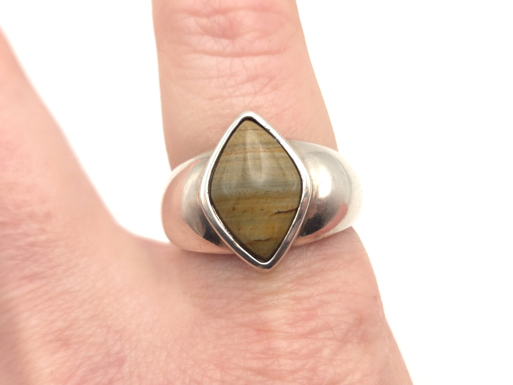 Vintage Sterling Silver Signed SHUBE Southwestern Style Jasper Tapered Ring sz 9