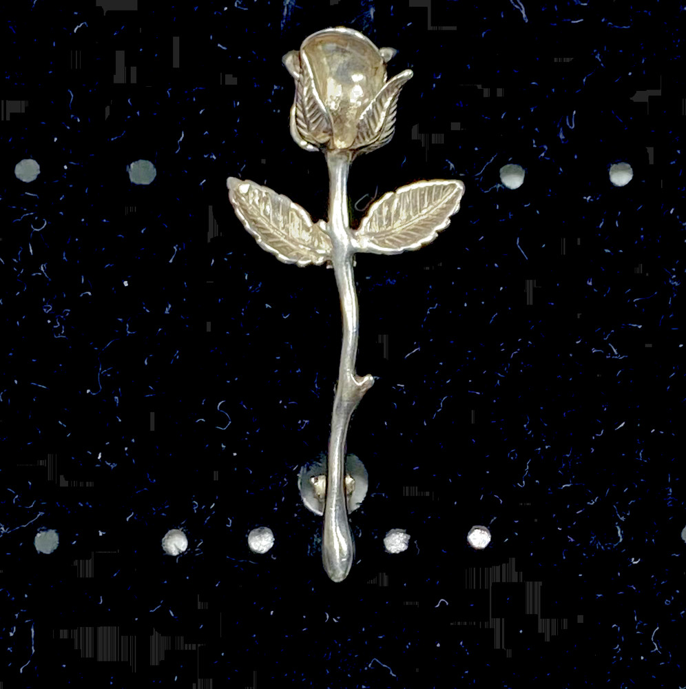 VTG Sterling Silver Signed JC Long Stem Rose Brooch New Old Stock 1 3/4″ 5.8g