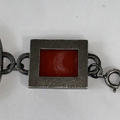 Vintage Bracelet Red Art Glass Retro Era Rectangle Silver Tone