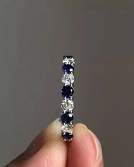 2Ct Round Cut Lab Created Diamond & Sapphire Wedding Band 14K White Gold FN Ring