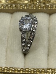 Vintage Style Silver Tone Rhinestone Swirl Ring Size 6.5 Costume Jewelry Elegant