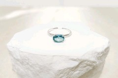 Sterling Silver Ring W Large Oval-cut Aquamarine Crystal & CZ Accents – Sz 8.75