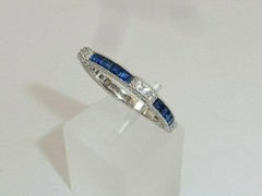 Art Deco Antique Sapphire & Lab Created Diamond Wedding Band Ring In 925 Silver