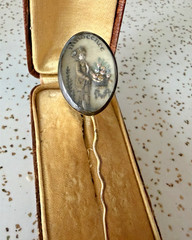 Antique Georgian Sentimental Sepia Painting Stickpin Ivory under Crystal