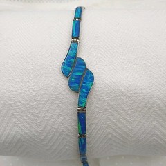 Vintage Mexico Inlayed Fire Opal Link Bracelet Box Clasp 7.75″ Sterling 925 OOAK