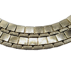 Heavy Double Layer Flat Square Link Chain Gold Tone Necklace Vintage Korea 1970s
