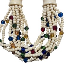 Vintage Multi Strand Beaded Necklace White Green Yellow Red Blue Retro Jewelry