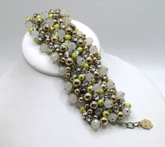 Vintage RJ Graziano wide chainmail and cluster bead and rhinestone bracelet