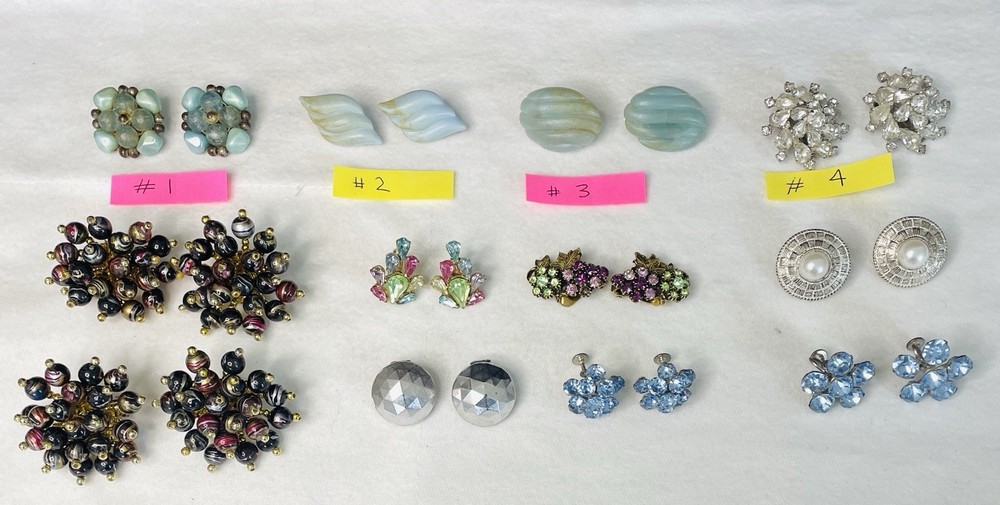 Vintage MCM earrings, unsigned, Clip On And Pierced, lot of 12 pairs