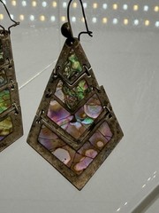 Vintage Alpaca Silver Abalone Shell Inlay Earrings- Please READ