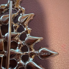 Vtg SIGNED B David Crown Brooch AB Multi-color Rhinestones & Faux Pearl B10011