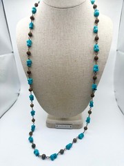 Vintage Czech turquoise art glass beaded necklace 32.5”