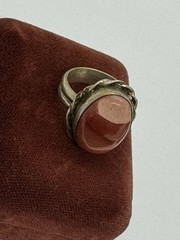 Vintage Red Pink Stone Ring Size 7 Silver Tone