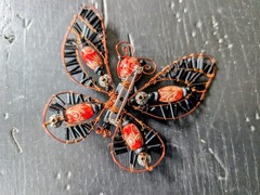 Vintage Artisan Wire-Wrapped Butterfly Brooch Colorful Costume Jewelry Boho Chic
