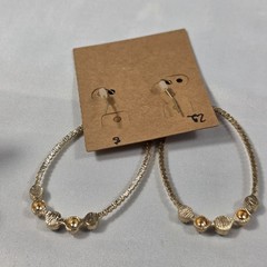 Plunder “Cara” Gold Tone Oval Hoop Earrings Twisted Wire Turquoise & Gold Beads