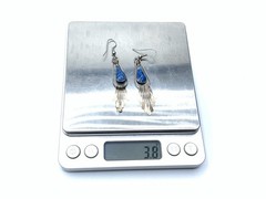 Vintage Southwest Nickel Silver Mix Metal Blue Resin Drop Dangle Hook Earrings