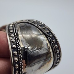 DELL Bead Modernist Abstract – Sterling Silver 925 Wide Cuff Bangle – 6.8″