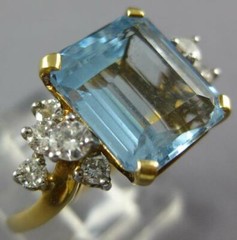 ESTATE LARGE 2.46CT DIAMOND & AAA AQUAMARINE 14KT 2 TONE GOLD 3D ENGAGEMENT RING