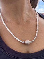 Pastel Pearl Choker Floating Carved Pearl Sterling Silver Handmade Necklace