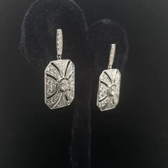 Art Deco Style Round Lab Created Diamond 925 Silver Women’s Engagement Earrings