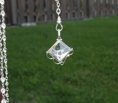 Antique Vintage Sterling Silver open-back faceted Crystal Chain Necklace Fob 63″