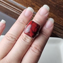 Vintage 925 Sterling Silver Red Jasper Statement Ring Size 7 – 7.13g