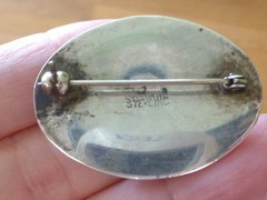 Vintage MCM Scandia Sterling Engraved FIRE OPAL Chip Brooch Pin Mid Century Mod