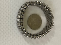 Vintage ^ 3-Row Clear Rhinestone Expansion Stretch Bracelet in Silver Tone