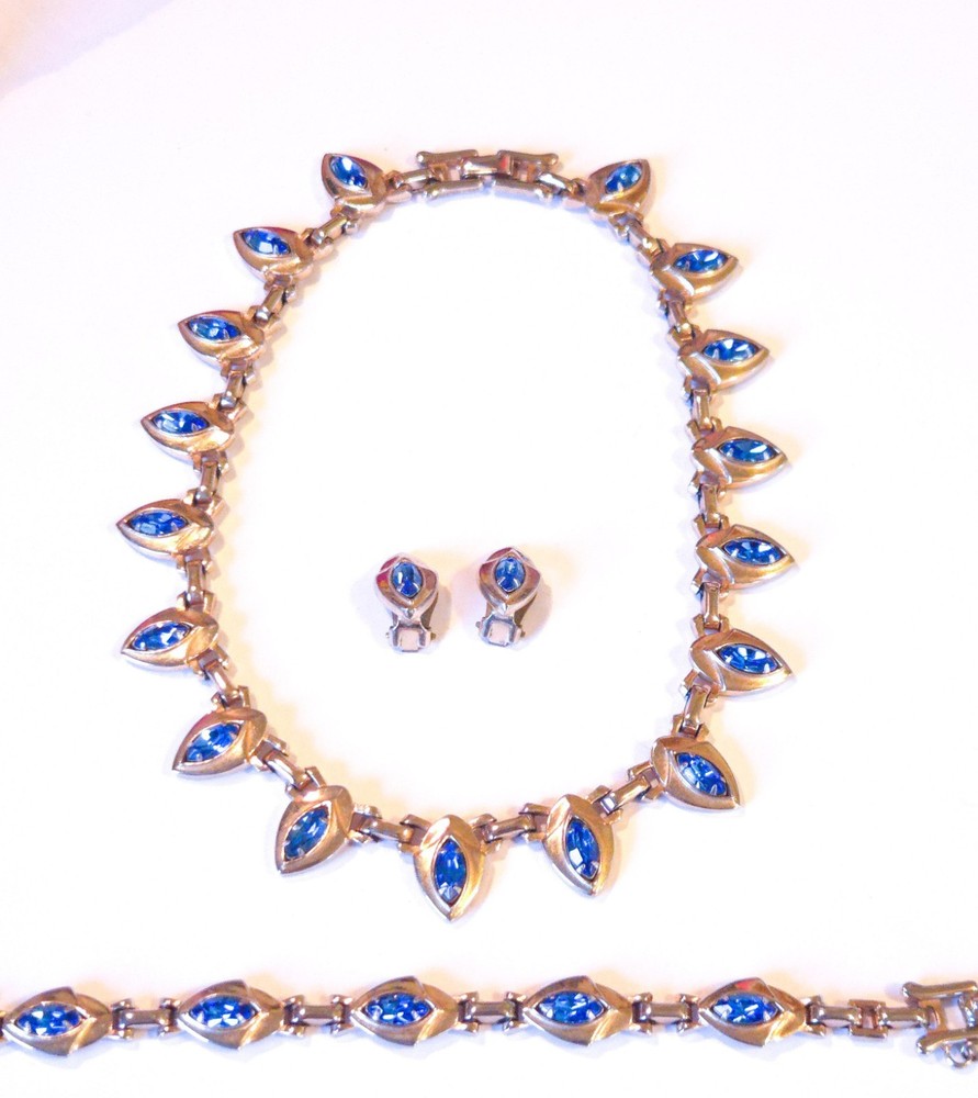 Vintage Barclay Goldtone Rhinestone Necklace, Bracelet & Earrings Set