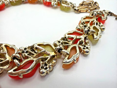 LISNER Thermoset Necklace Bracelet Earrings Set Cream/Salmon/Peach & AB Clusters