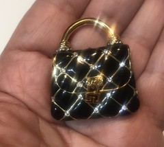 St John Brooch Purse Handbag Pin Rhinestones Gold Plated FAB Opens FUN to Wear