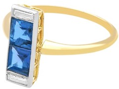 1.50Ct Sapphire and 0.24Ct Diamond 18k Yellow Gold Dress Ring Circa 1930