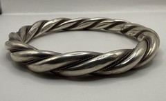 900 Silver Chucky Heavy Twisted Mexico Taxco Bracelet Bangle (63.7gr)