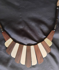 Vintage Primitive Boho Tribal Style Bib Necklace of Horn Wood and Bovine Bone