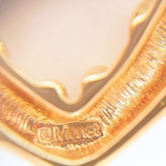 Vintage Monet Gold Tone Clear Rhinestone Open Heart Brooch Pin Signed