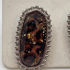 Earrings Vintage High Quality Acrylic Gem Stone Silver Tone Metal Stud Jewelry