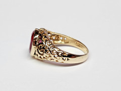 Beautiful 13.9-14k Gold Filigree Style Pierced 4.00ct. Lab Ruby Ring Sz 9.5