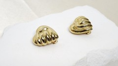 Vintage Erwin Pearl Gold-Tone Sculpted Ribbed Heart Design Clip-On Earrings